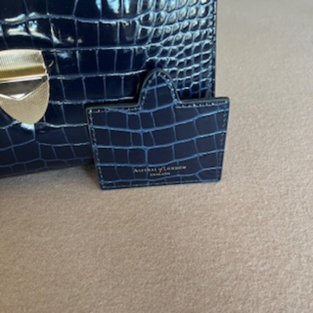 Aspinal of London Mayfair Midnight Blue Patent Croc Top Handle Handbag Purse Bag - Picture 9 of 10